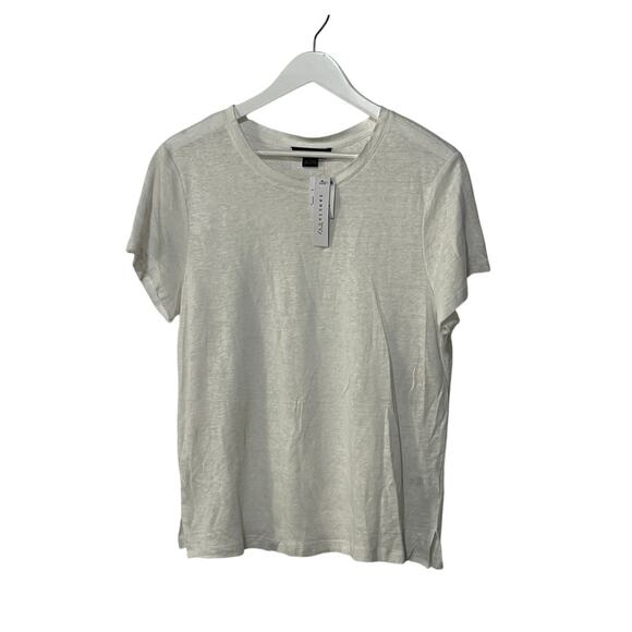 SANCTUARY TOP WOMENS SIZE LARGE 100% LINEN PERFECT TEE SHIRT WHITE NEW - Picture 4 of 12